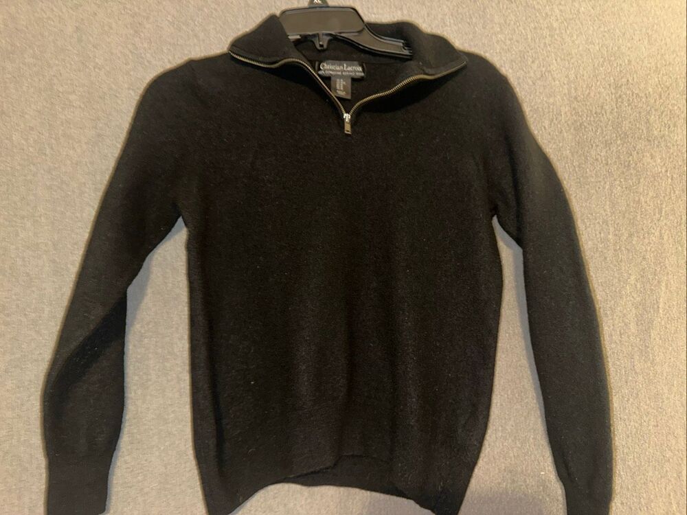 Christian Lacroix Extra Fine Merino Wool Black One Fourth Zip Mock Neck Soft you
